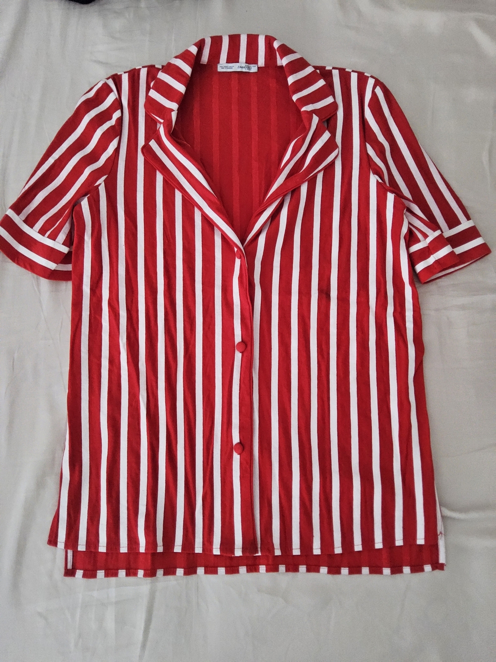 Zara Red and White Vertical Stripe Short-Sleeve Sleep Shirt